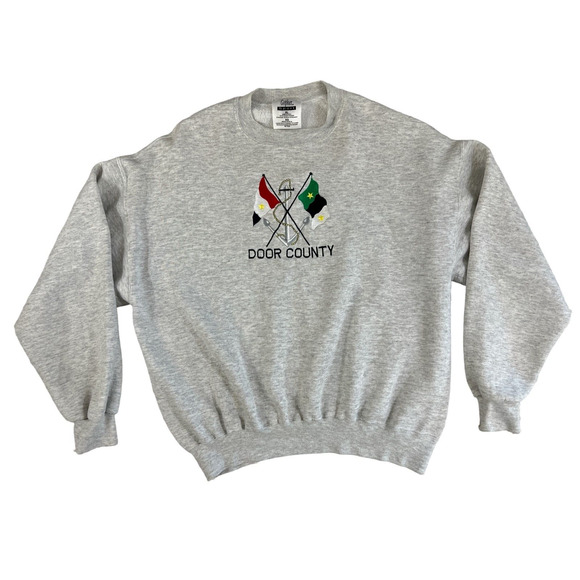 VTG Jerzees Gray‎ Long Sleeve Crewneck Pullover Sweatshirt Door County Size XL - Picture 1 of 8